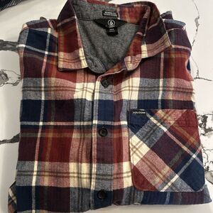 Volcom Modern Fit Checkered Shirt in Red and Cream